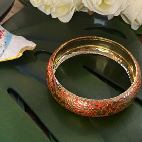 Enamel Orange and Gold Metal Bracelet NWOT Jewelry Bangle Bracelet Summer Style - Picture 4 of 14